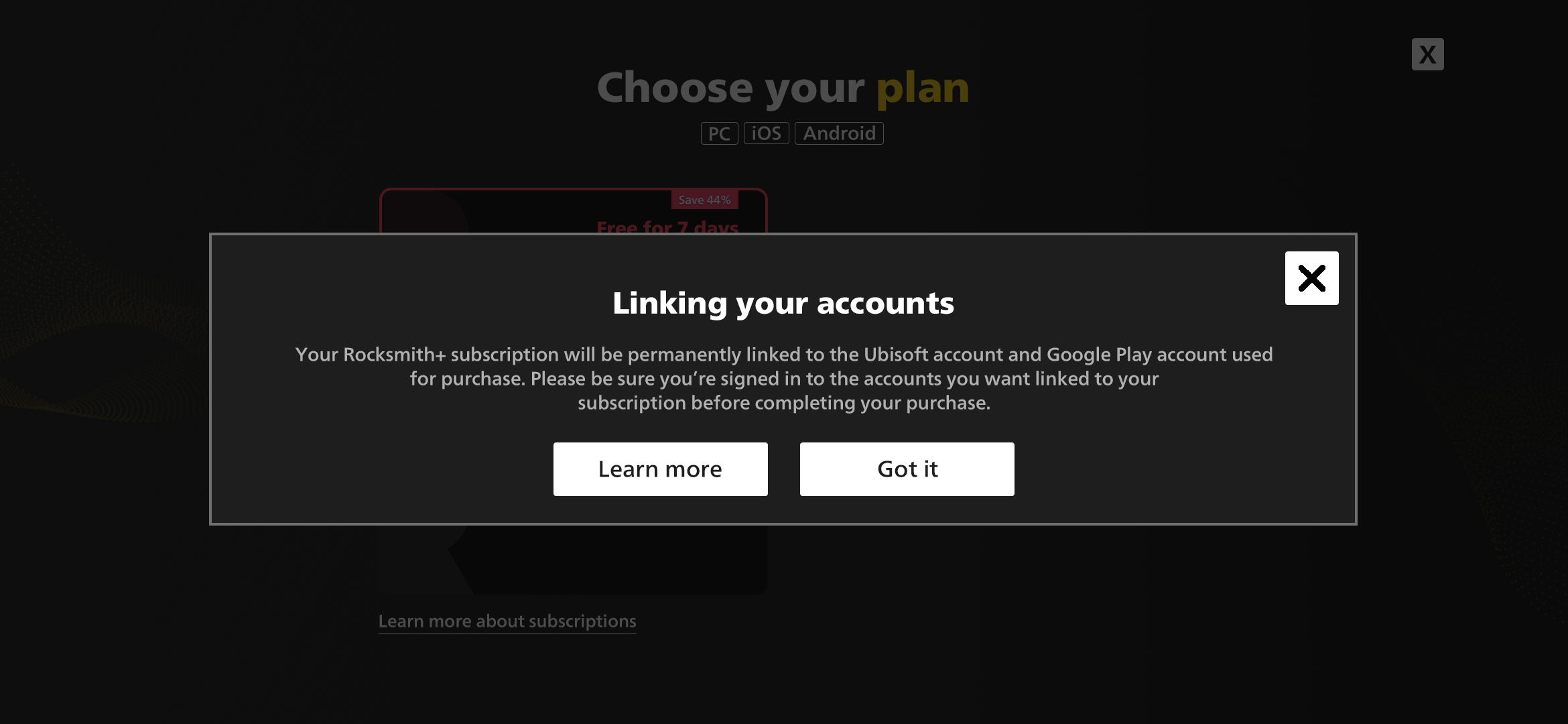 Linking accounts modal