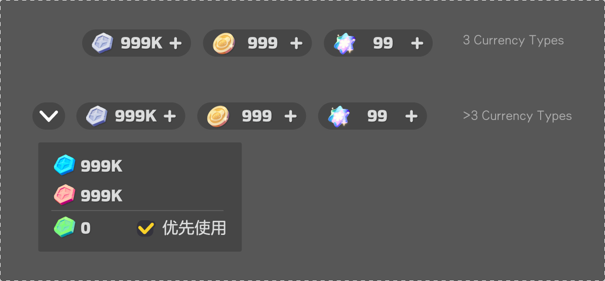 Multi-currency bar expanded